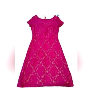 Ivanka Trump Short Sleeve Round Neck Fushia Hot Pink Lace Dress Sz 4